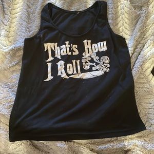 EUC Juniors Size Black “That’s How I Roll” Cropped Tank Top, Size XL (Juniors)